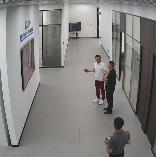 上图为：苏州市吴中区社会工作部王光玉部长听取蘑菇视频免费网站门业董事长杨元嘉关于支部党建工作汇报