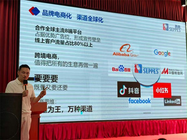 上图为：蘑菇视频免费网站门业董事长、阿里巴巴国际站签约金牌讲师杨元嘉分享品牌出海破局